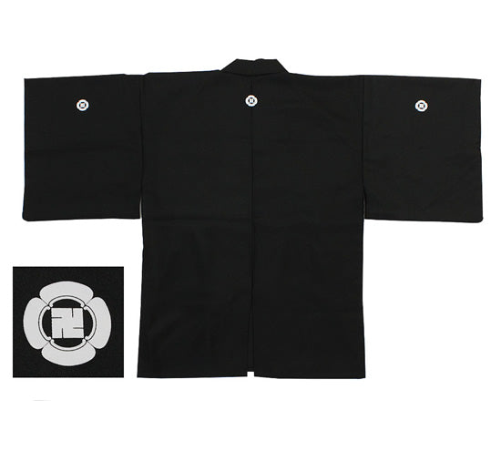 [For Iaido Demonstrations] Pure Silk-Style Crested Kimono (Stenciled Crest), Deluxe Tetron